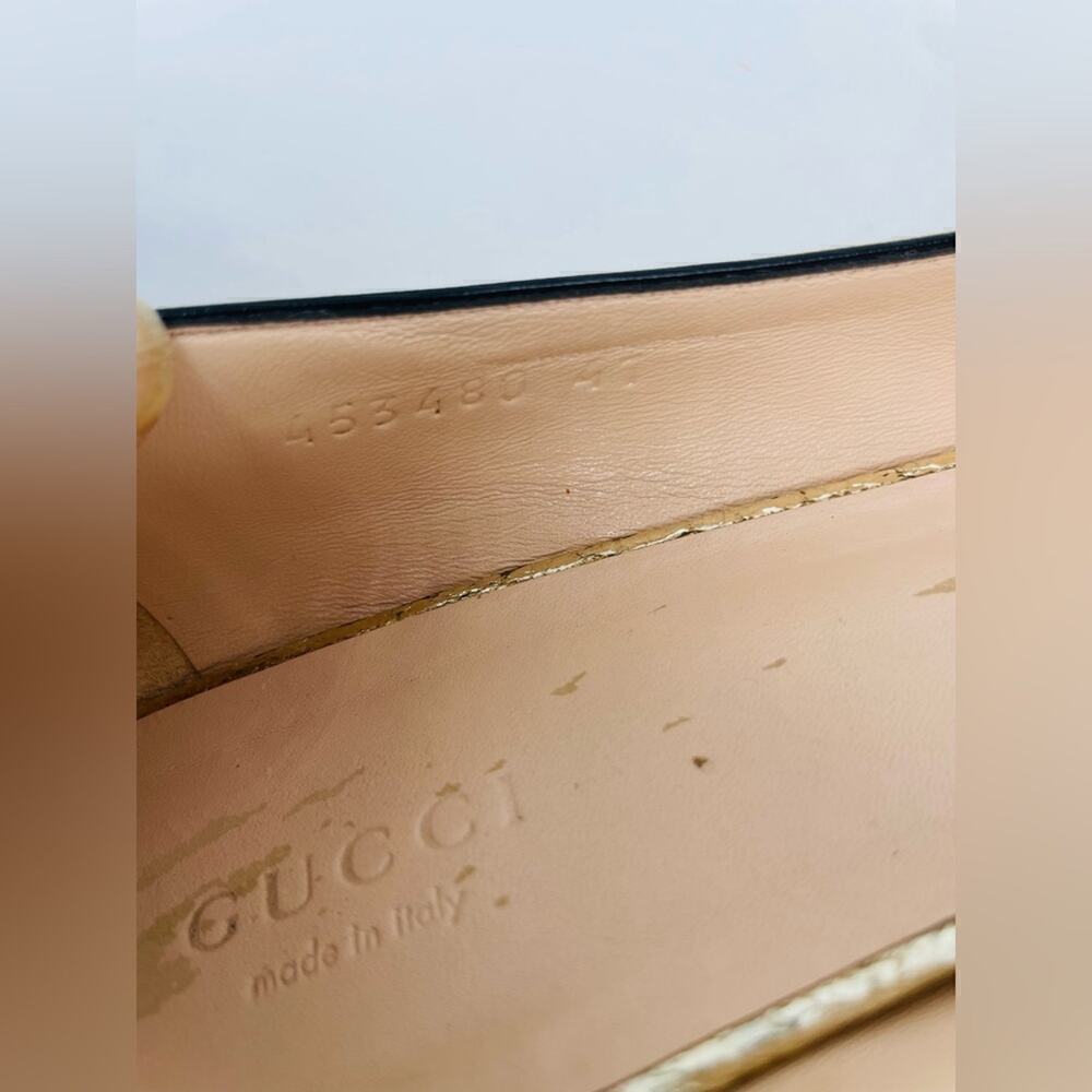 Gucci Gold Metallic leather GG fringe Marmont 30mm Heeled Loafer pumps EU 41 - Picture 3 of 12